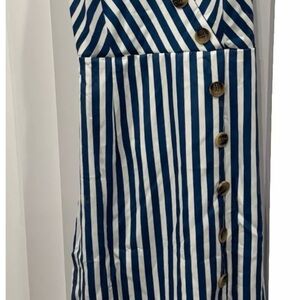 Foteisy Blue White Striped Sleeveless Tie In Back  Dress nwt